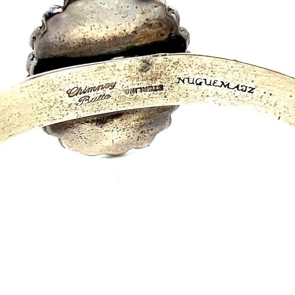 Sterling Silver Green Turquoise Flower Shaped Cuff - Picture 6 of 11